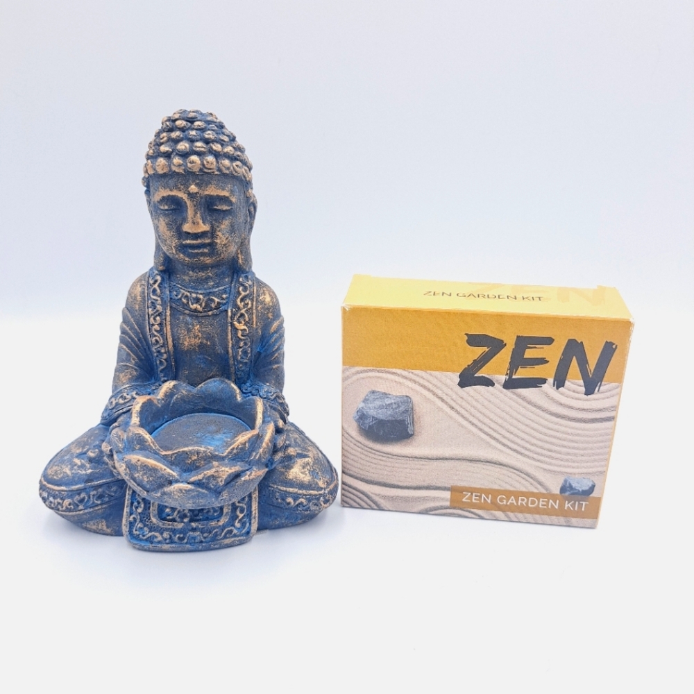 Desktop Zen Garden &  Seated Lotus Buddha Statue Candleholder